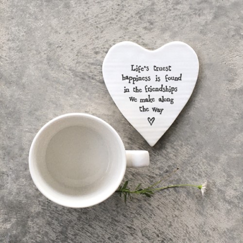 East of India Porcelain Coaster - LIfe's truest Happiness East of India Porcelain Coaster - LIfe's truest Happiness