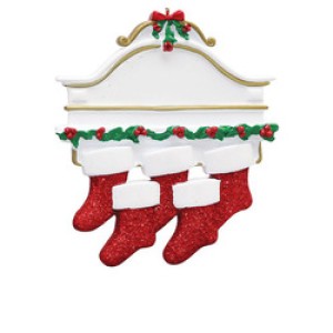 White Mantle with 5 Stockings Personalised Christmas Decorations