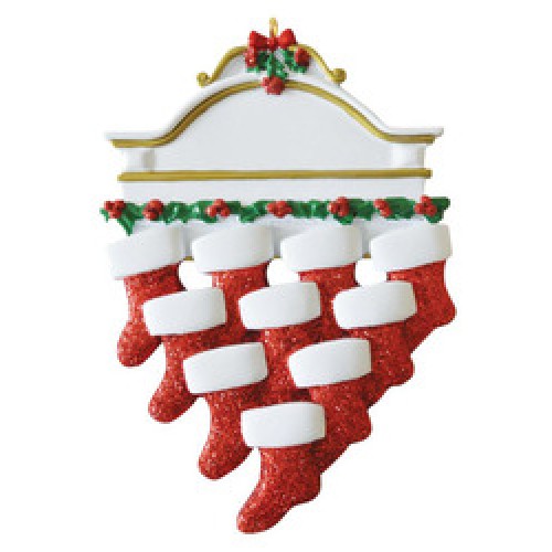 White Mantle with 10 Stocking Personalised Decoration White Mantle with 10 Stocking Personalised Decoration