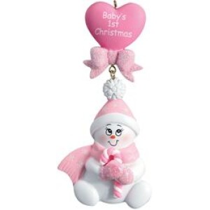 Baby's 1st Christmas Candy Cane Pink Personalised Christmas Decoration
