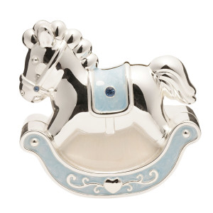 Silverplated Rocking Horse Money Box Blue